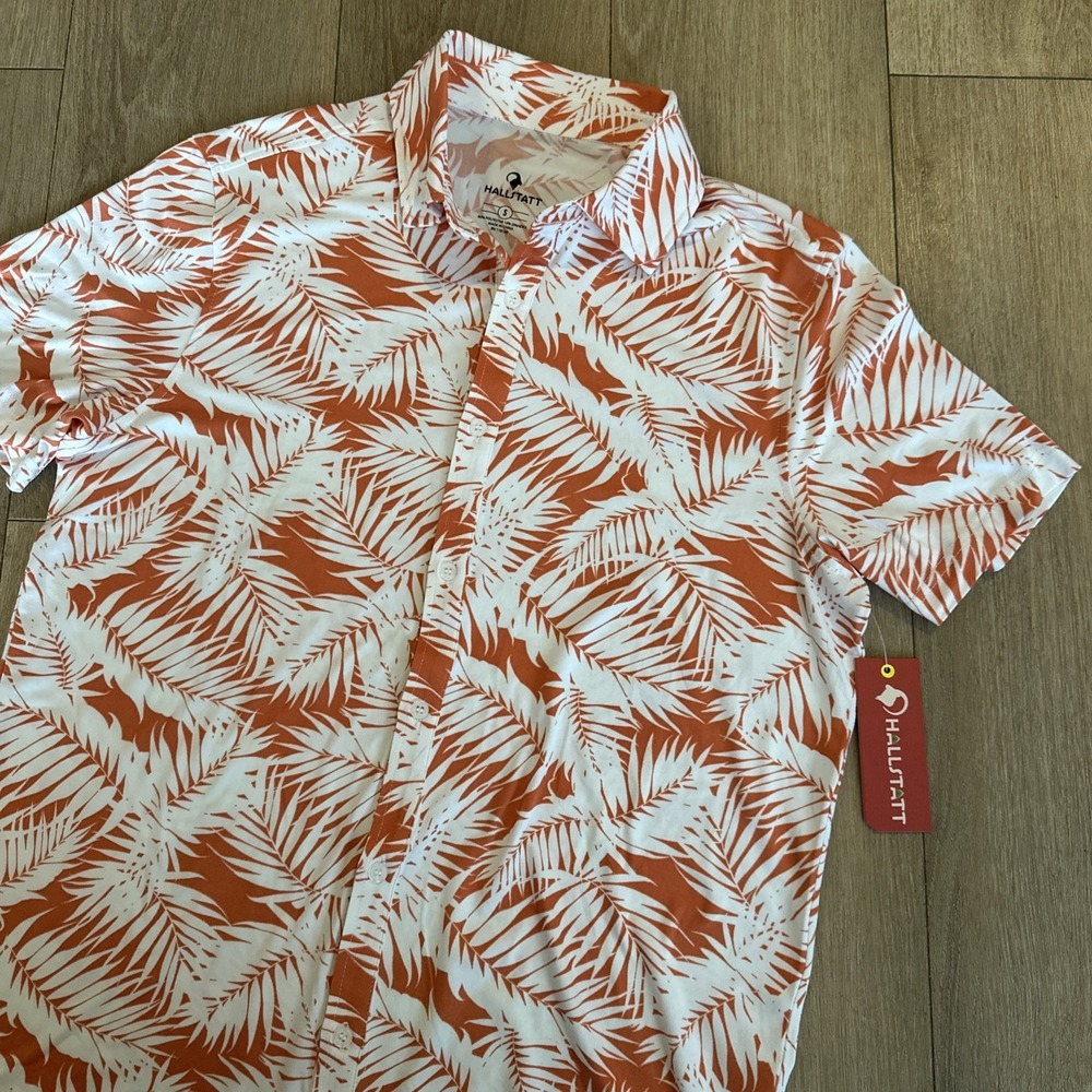 Hallstatt‎ Men's Tropical Shirt S/S Button Stretch Resort Cruise Orange Soft Sm